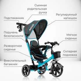 Велосипед трехколесный Micio Veloce, колеса EVA 10"/8", цвет бирюзовый от Сима-ленд