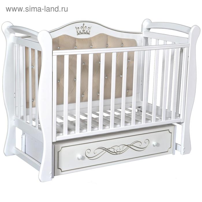 Детская кровать Olivia-1, мягкая спинка, ящик, универсальный маятник, цвет белый
