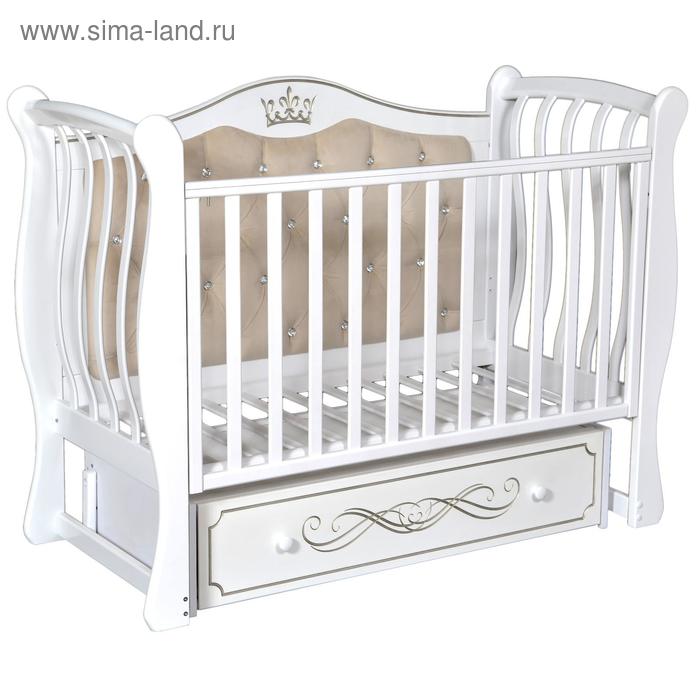Детская кровать Olivia-2, мягкая спинка, ящик, универсальный маятник, цвет белый