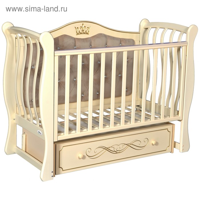 фото Детская кровать brianna elegance, мягкая спинка, ящик, универсальный маятник, цвет слоновая кость oliver