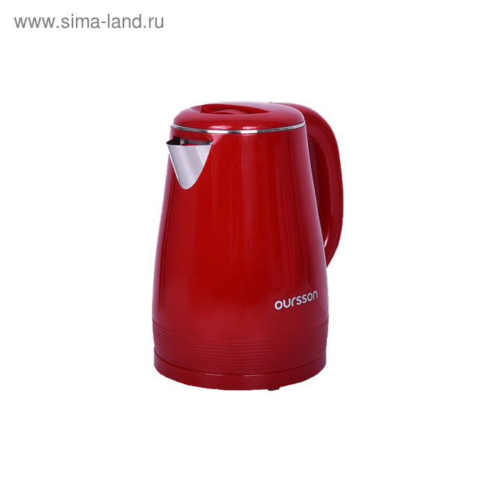 фото Чайник электрический oursson ek1530w/rd, пластик, колба металл 1.5 л, 2200 вт, красный
