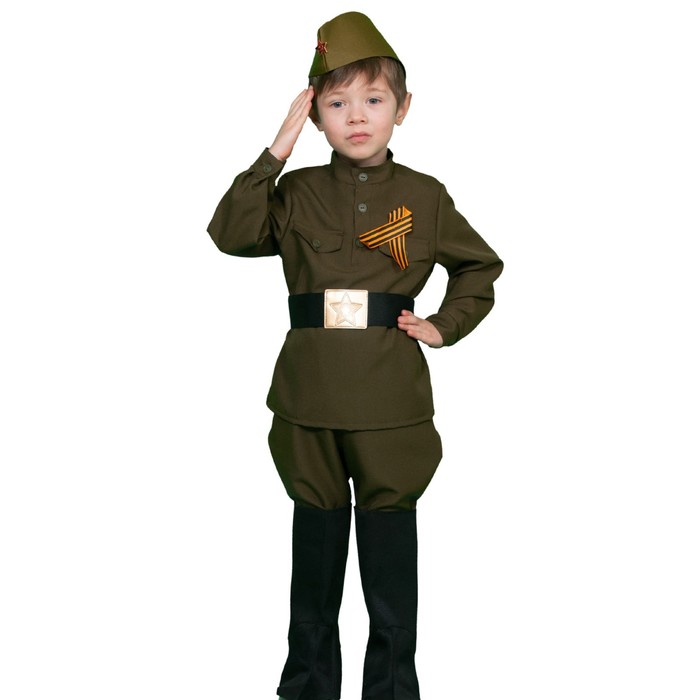 фото Карнавальный костюм «солдатик», гимнастёрка, ремень, галифе, сапоги, пилотка, рост 146-152 см карнавалофф
