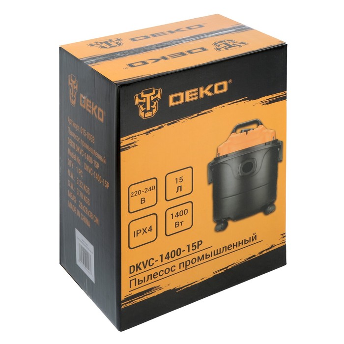Пылесос DEKO DKVC-1400-15P 015-0033, 220 В, 1.2 кВт, 15 л, корпус пластик