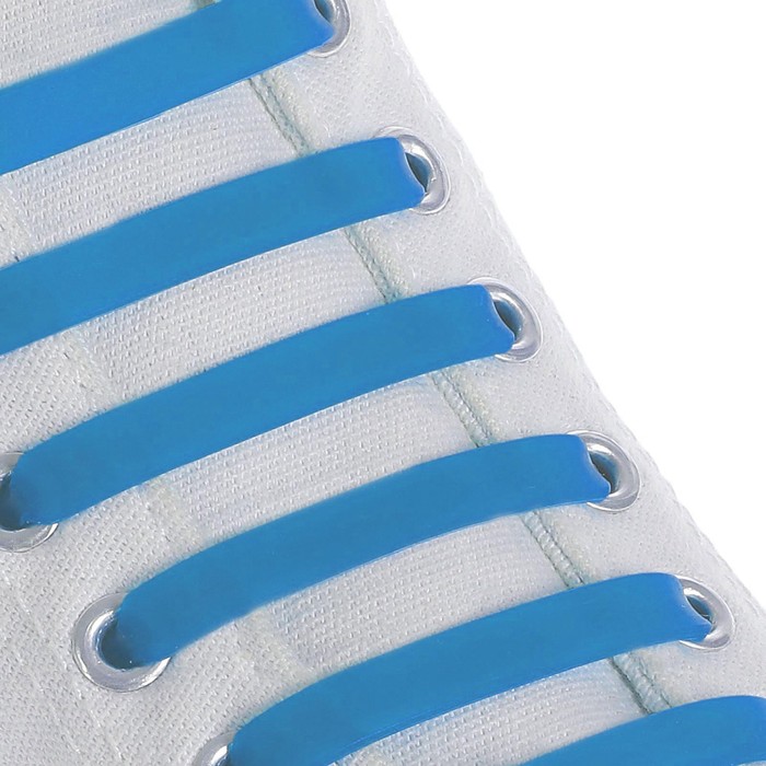 Набор шнурков для обуви, 6 шт, силиконовые, плоские, 13 мм, 9 см, цвет голубой неоновый