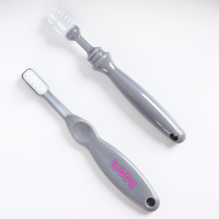 Зубная щётка детская, набор «Чистюля» с ограничителем, 2 шт.: щётка, массажёр, от 6 мес., цвета МИКС