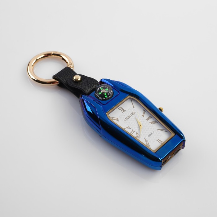Зажигалка электронная с часами, компасом и фонарём, USB, спираль, 7.5 х 2.5 х 2 см, микс