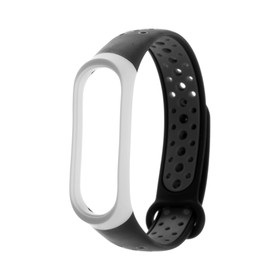 Ремешок для фитнес-браслета Mi Band 3/4 LuazON, с перфорацией, черно-белый Ош