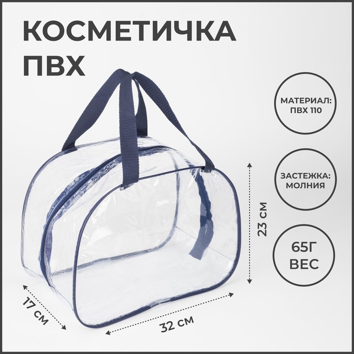 фото Косметичка на молнии, цвет прозрачный/синий