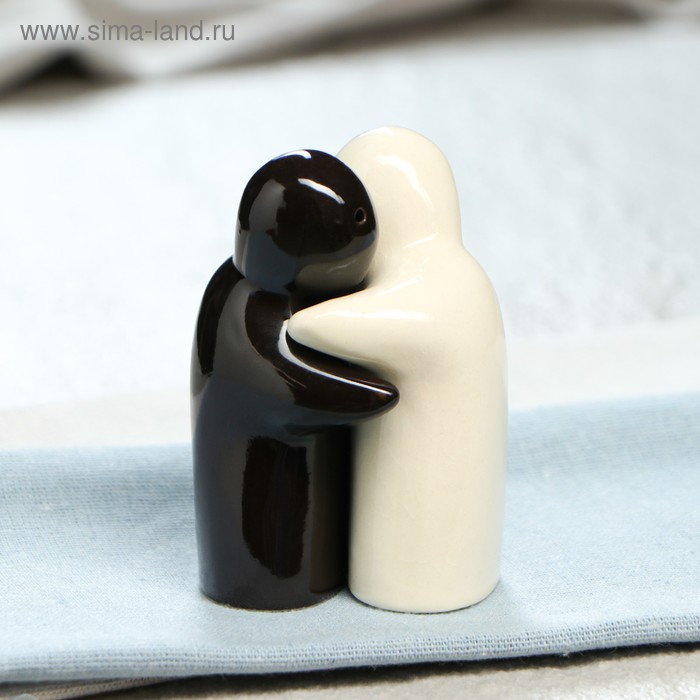 фото Набор для специй "обнимашки" 2 предмета, чёрно-белый керамика ручной работы