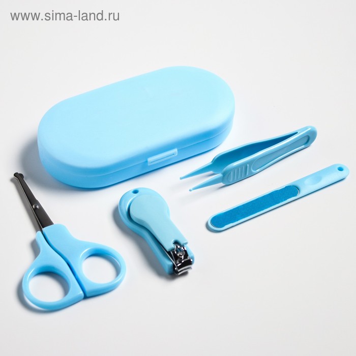 Детский маникюрный набор (ножницы, книпсер, пилка, пинцет), цвет голубой