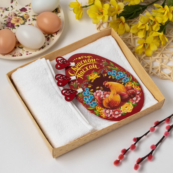 фото Полотенце с открыткой "с пасхой", 30*60 см белый, 100% хлопок, 340 г/м2