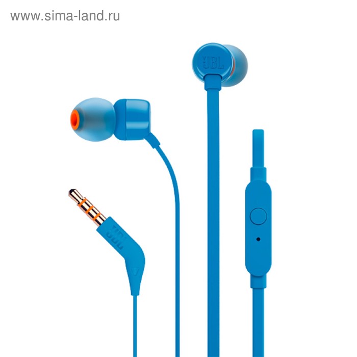 Наушники JBL T110 BLU, вакуумные, 1.2 м, проводные, синие