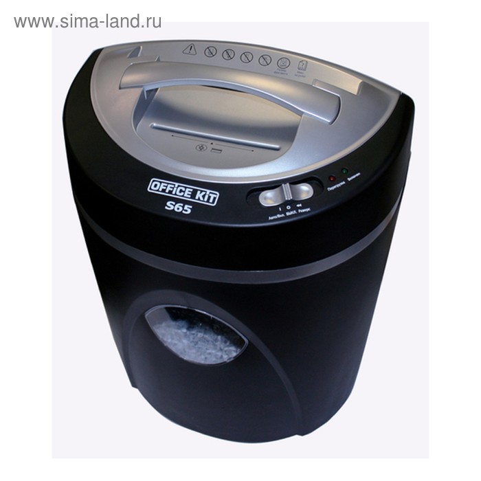 

Шредер Office Kit S65 (P-4), фрагменты 3.8мм, 7 листов одн, скрепки, скобы, пл.карты,CD, 21л