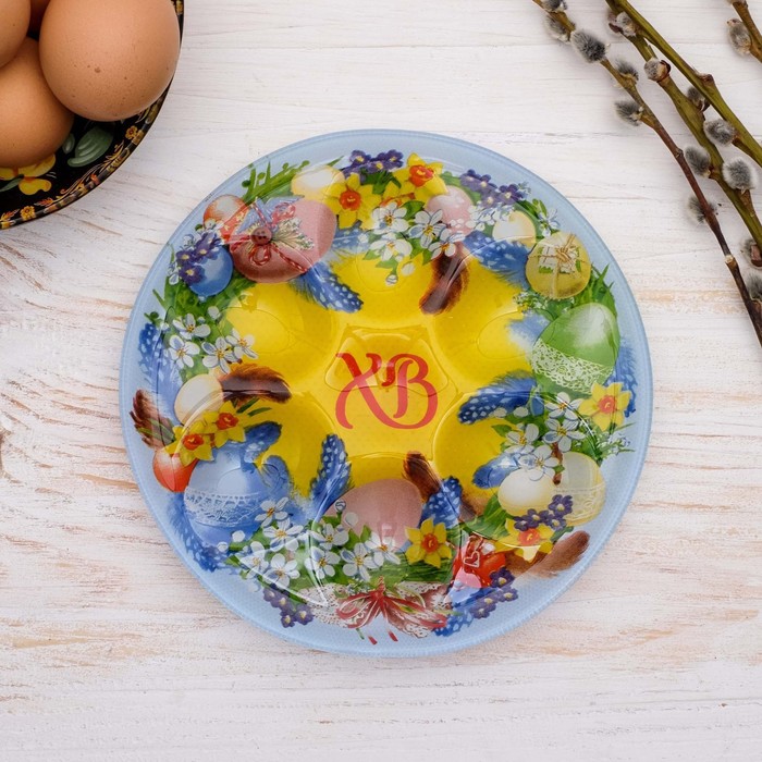 фото Стеклянная подставка «пасхальный венок», на 6 яиц семейные традиции