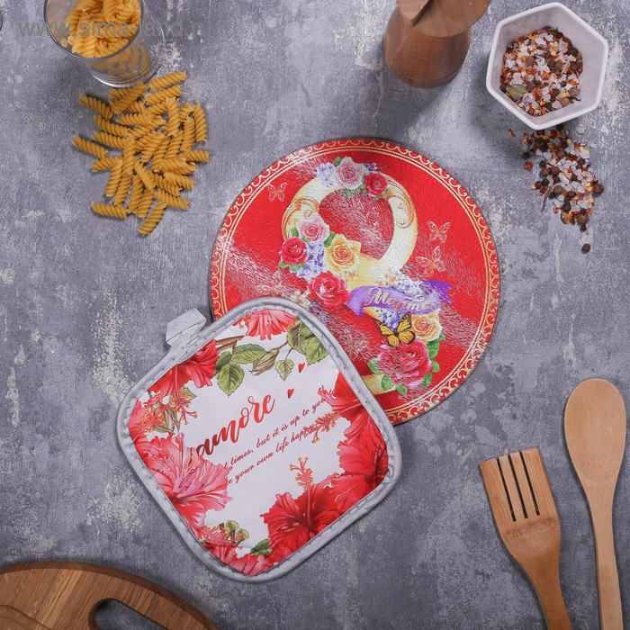 

Многофункциональная кухонная доска + прихватка«8 Марта», 20 см