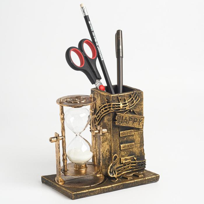цена Песочные часы Ноты, сувенирные, с карандашницей, 14.5 х 8 х 13 см