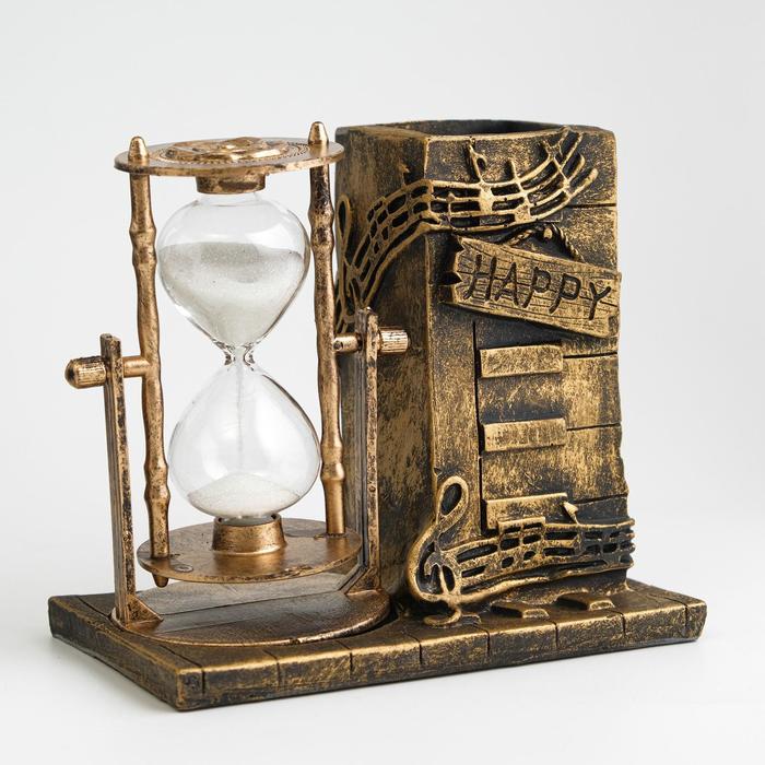 Песочные часы "Ноты", сувенирные, с карандашницей, 14.5х8х13 см