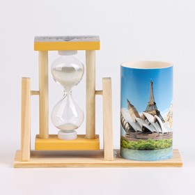 Песочные часы "Достопримечательности", сувенирные, с карандашницей, 12.5х4.5х9.3 см, микс