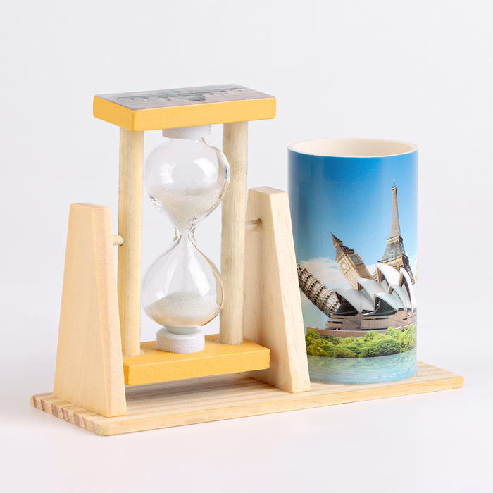 Песочные часы "Достопримечательности", сувенирные, с карандашницей, 12.5х4.5х9.3 см, микс