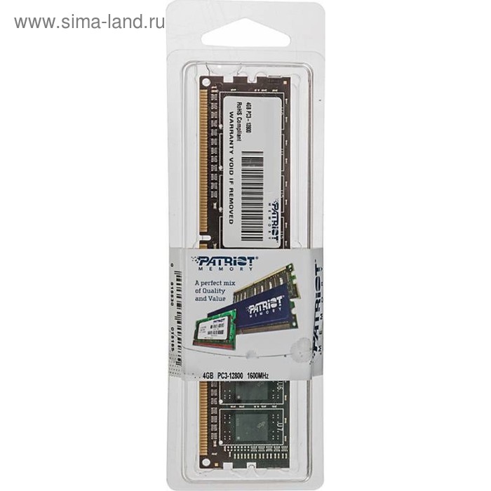 Память DDR3 Patriot PSD34G16002, 4Гб, PC3-12800, 1600 МГц, DIMM память ddr3 patriot psd34g13332 4гб pc3 10600 1333 мгц dimm