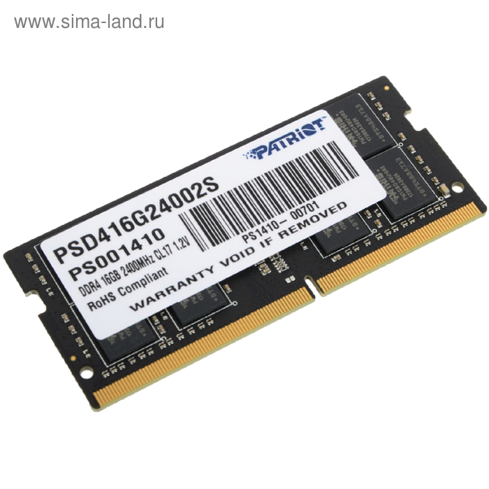 

Память DDR4 Patriot PSD416G24002S, 16Гб, 2400 МГц, PC4-19200, SO-DIMM