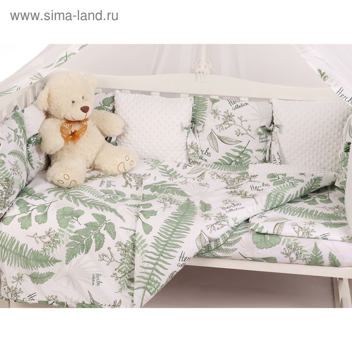 фото Борт в кроватку exclusive soft collection, 12 предметов, принт папоротники, перкаль софт amarobaby