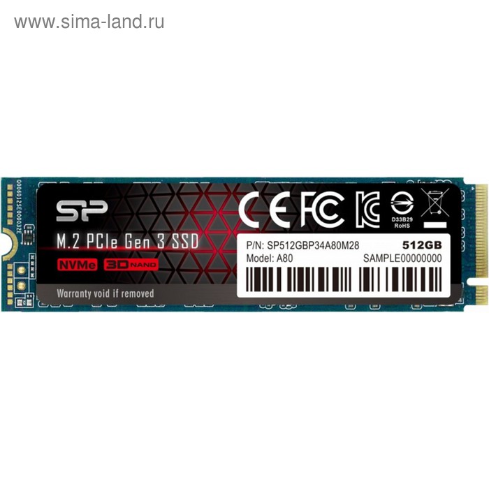 Накопитель SSD Silicon Power M-Series M.2 2280 SP512GBP34A80M28, 512Гб, PCI-E x4