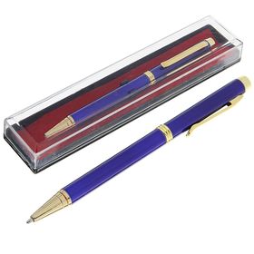 Ручка шариковая, подарочная, в пластиковом футляре, поворотная, «Эксперт», синяя с золотистыми вставками Ош
