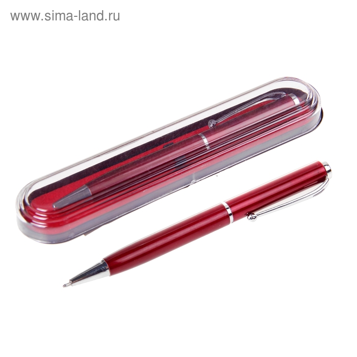 Ручка подарочная, шариковая Классика в пластиковом футляре, поворотная, бордовая с серебристыми вставками