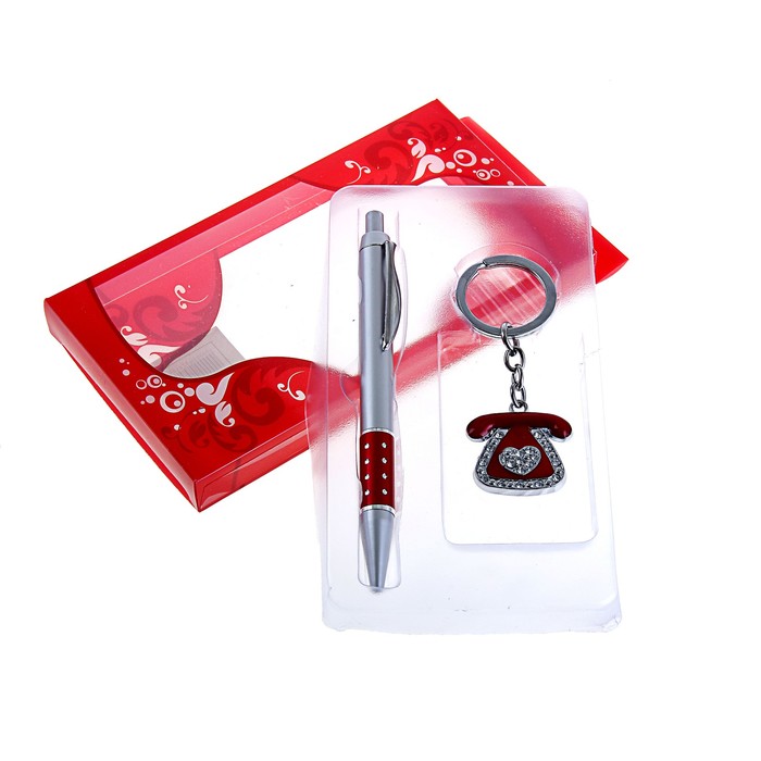Набор подарочный 2в1: ручка, брелок "Телефон", цвет красный