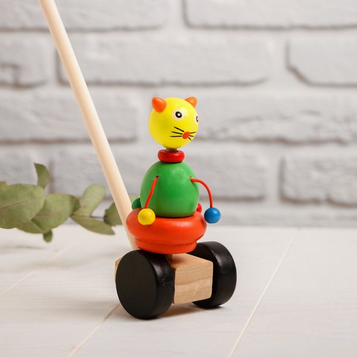Детская каталка на палочке «Зверята с бусинками» 8×16×50, МИКС