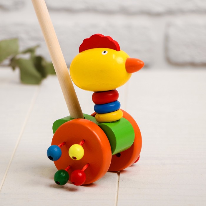 Детская каталка на палочке «Животные с бусинками на колёсах» 9×14×50, МИКС