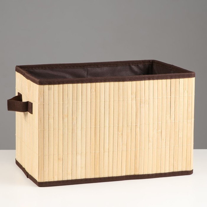 Короб складной для хранения, 28х38 см Н 23 см, бамбук, подкладка, ткань, микс цена и фото