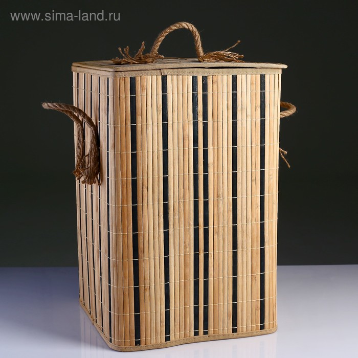 Корзина для белья с крышкой складная с ручками 37х37 см Н 56 см, бамбук,джут цена и фото