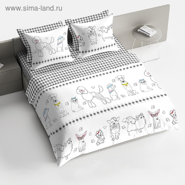 

КПБ «Собаки» 2 сп, размер 220 х 215 см, 175 х 215 см, 70 х 70 см - 2 шт