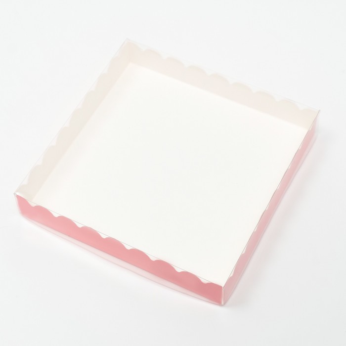 Коробочка для печенья с PVC крышкой, розовая, 18 х 18 х 3 см коробочка для печенья с pvc крышкой белая 22 х 15 х 3 см