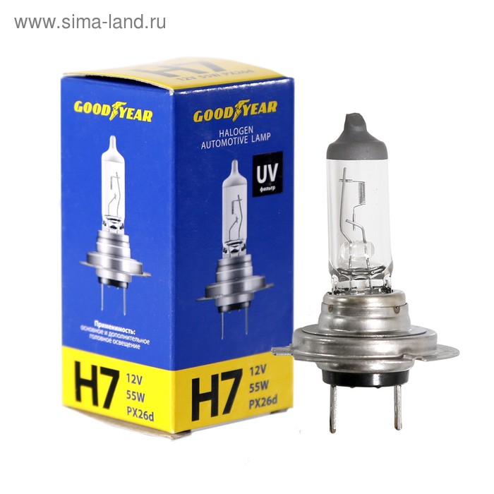 Лампа автомобильная Goodyear, H7, 12 В, 55 Вт светодиодная лампа 12 в h7 мини лампа в масштабе 1 1 6000 лм k безвентиляторная беспроводная автомобильная светодиодная лампа h7 яркая подключ