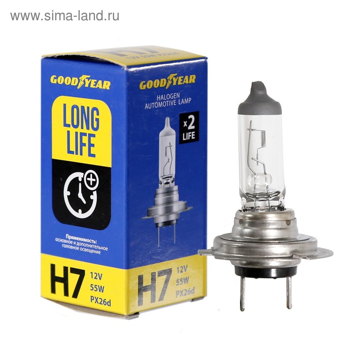 фото Лампа автомобильная goodyear long life, h7, 12 в, 55 вт