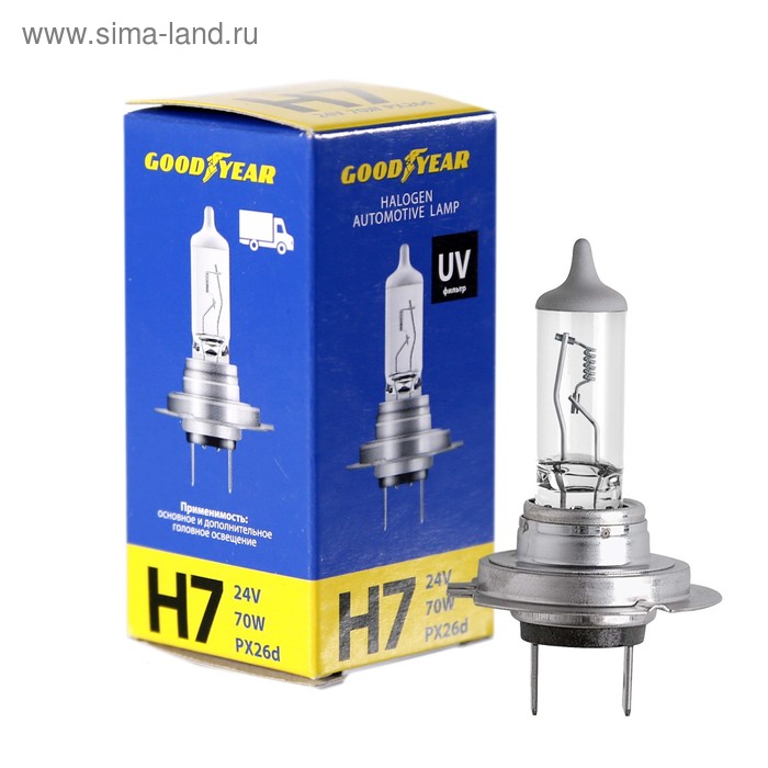 Лампа автомобильная Goodyear, H7, 24 В, 70 Вт лампа автомобильная clearlight longlife h7 24 в 70 вт