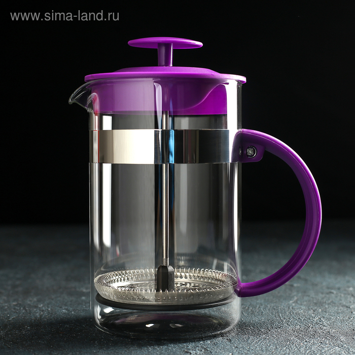 Чайник заварочный френч - пресс Доляна «Гарсон», 800 мл, стекло, цвет фиолетовый френч пресс стеклянный доляна гарсон 350 мл цвет фиолетовый