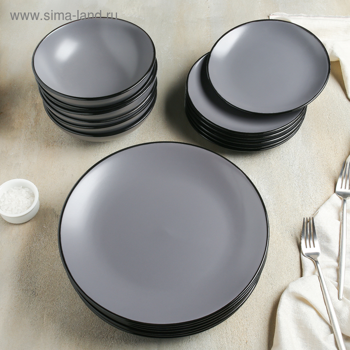 Набор тарелок кермических Доляна «Ваниль», 18 предметов: 6 тарелок d=19 см, 6 тарелок d=27 см, 6 мисок d=19 см, цвет серый сиреневое блаженство 18 предметов 6 тарелок d 17 5 см d 23 см 15×5 см