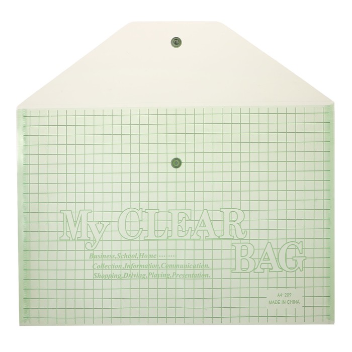 фото Набор папок-конвертов на кнопке а4, 140 мкр, 20 штук, клетка тонированная зелёная