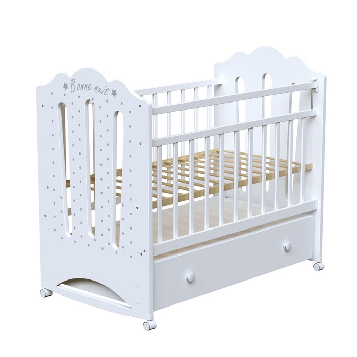 цена Кровать детская BONNE колесо-качалка с ящиком (белый) (1200х600)