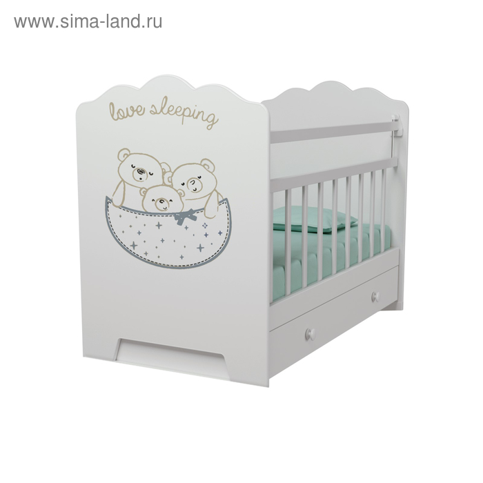 кровать детская mon amur маятник с ящиком белый 1200х600 Кровать детская Love Sleeping маятник с ящиком (белый) (1200х600)