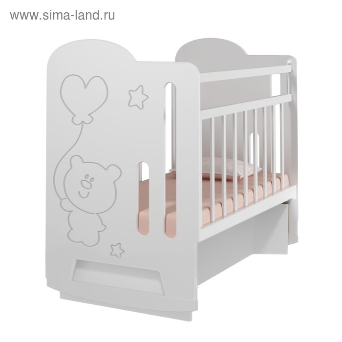 Кровать детская Sweet Bear колесо-качалка с маятником (белый) ( 1200х600) кровать детская sweet rabbit колесо качалка с маятником цвет белый