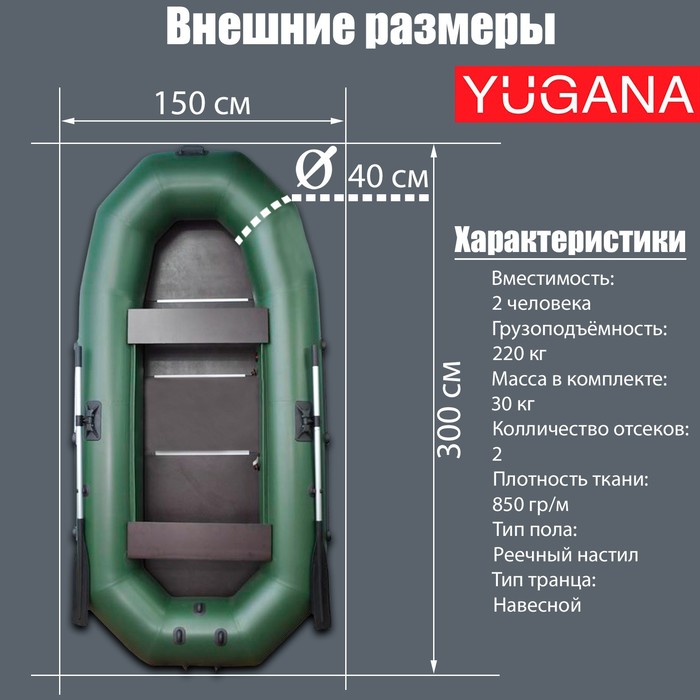 фото Лодка yugana н-300 с, слань, цвет олива