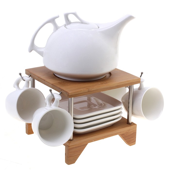 Сервиз чайный "Эстет", 9 предметов на подставке: 4 чашки 80 мл, 4 блюдца, чайник 500 мл