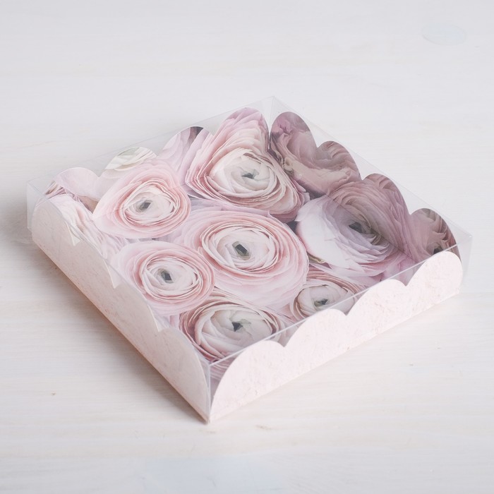 Коробка для печенья, кондитерская упаковка с PVC крышкой, «Цветы», 13 х 13 х 3 см