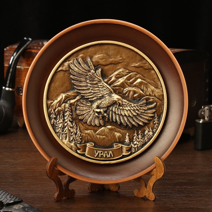 Тарелка сувенирная "Орёл", керамика, гипс, d=16 см