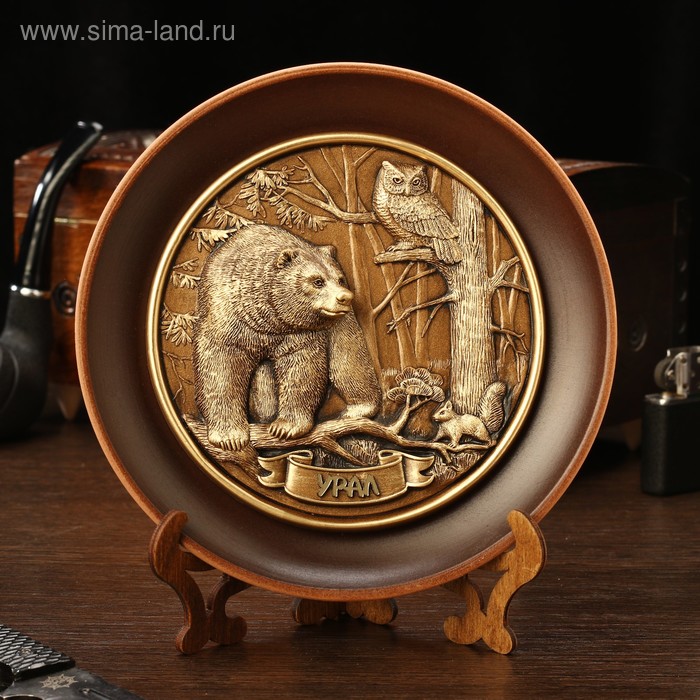Тарелка сувенирная Медведь,сова и белка, керамика, гипс, d=16 см